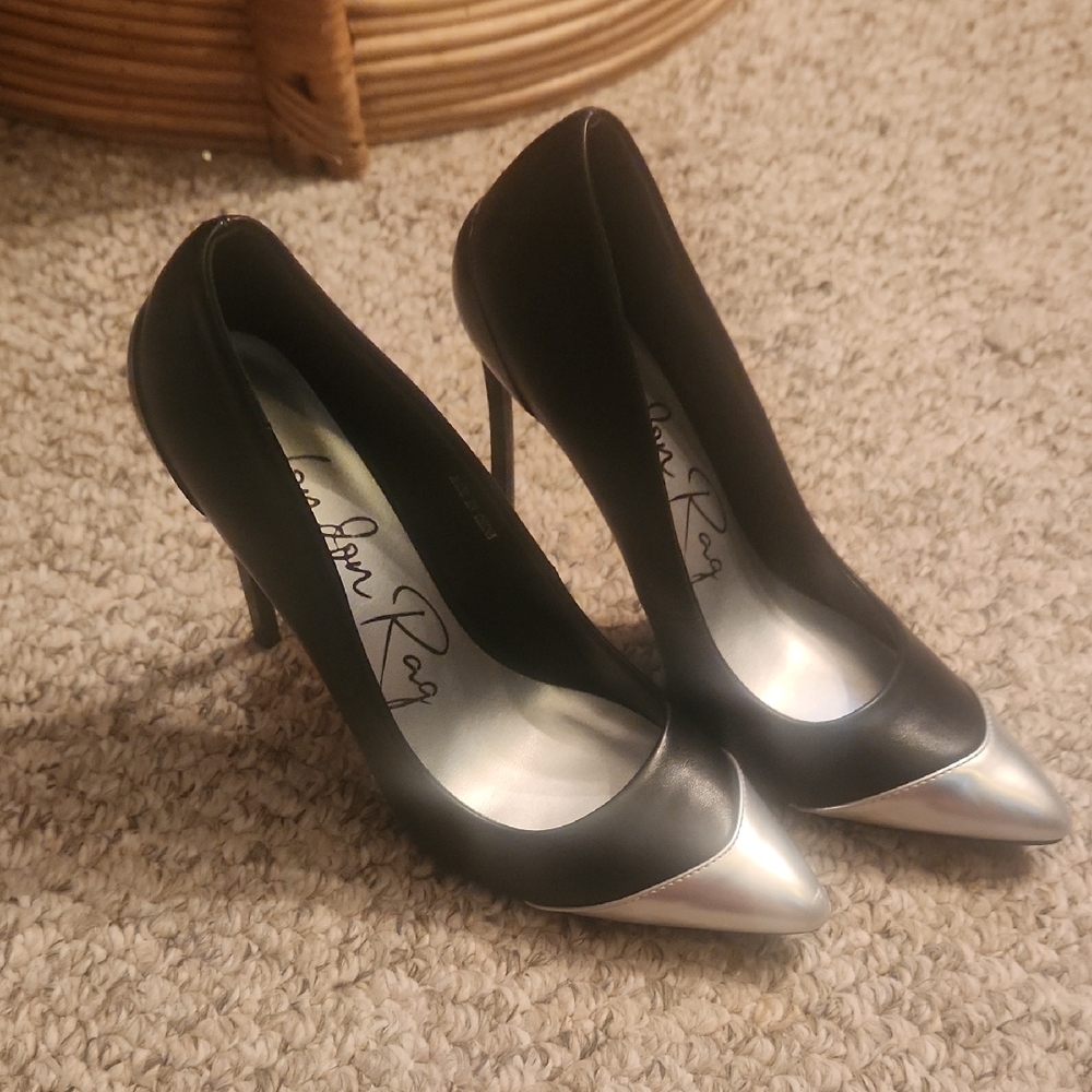 London Rag BLADE Stiletto Black and Silver Heels